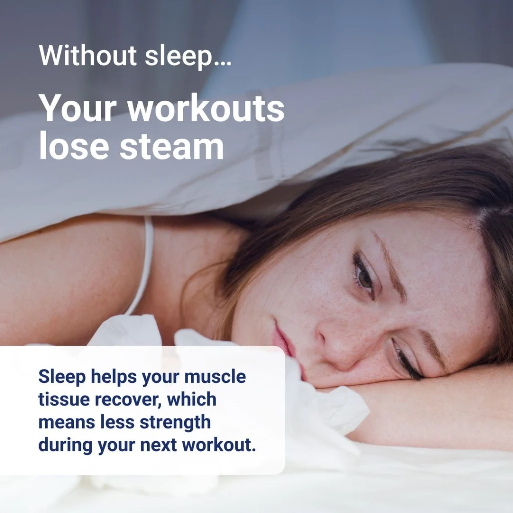 Texas Mattress Makers graphic explaining how sleep gives you more strength.