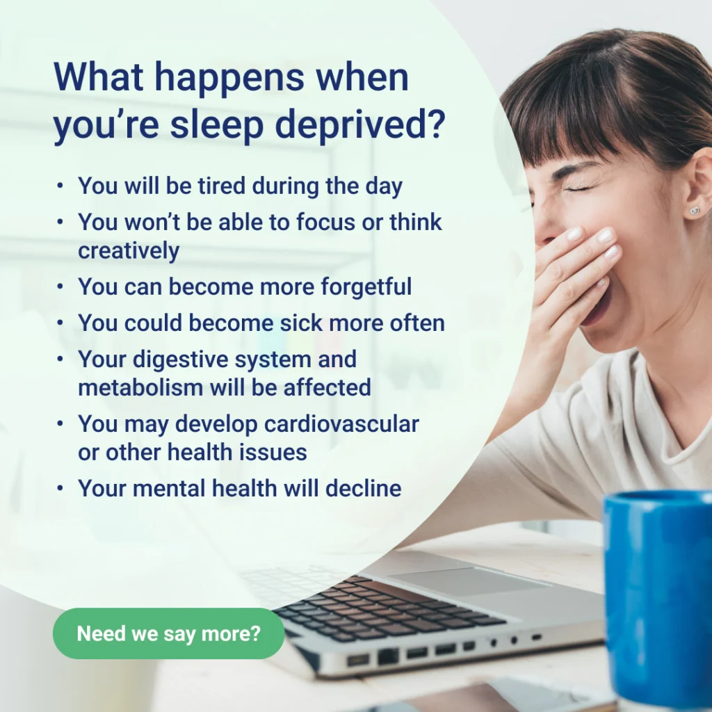 Texas Mattress Makers graphic listing out the effects of sleep deprivation.